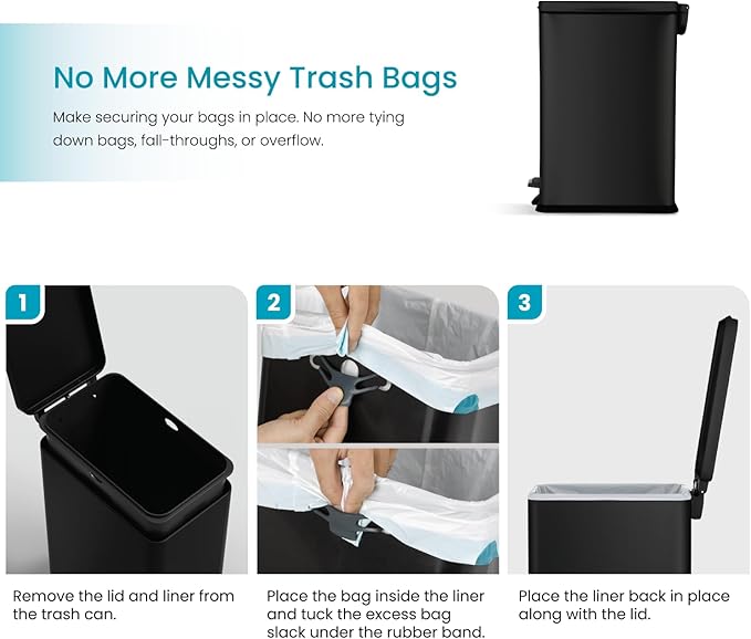 Home Zone Living 4 Gallon Slim Kitchen Trash Can with Soft Close Lid and Step Pedal, Matte Black Stainless Steel Wastebasket with Removable Bucket - Image 5