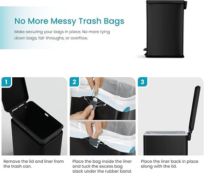 Home Zone Living 4 Gallon Slim Kitchen Trash Can with Soft Close Lid and Step Pedal, Matte Black Stainless Steel Wastebasket with Removable Bucket - Image 5