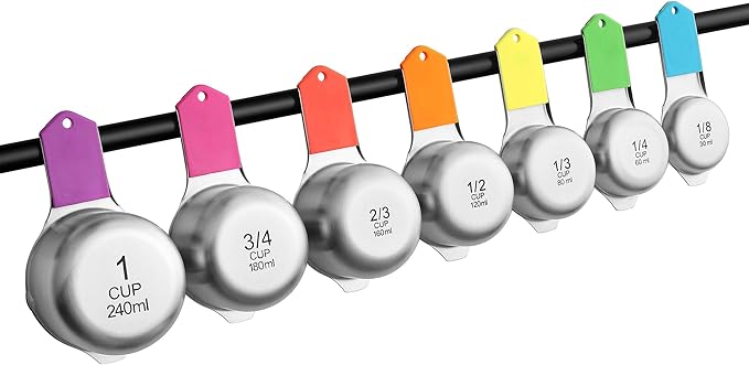 Spring Chef Magnetic Stainless Steel Measuring Cups, Patented, Kitchen Tools with Easy to Read Markings for Measuring Dry or Liquid Ingredients, Set of 7, Neon - Image 9