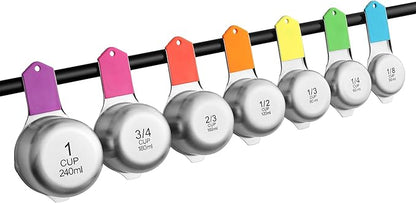 Spring Chef Magnetic Stainless Steel Measuring Cups, Patented, Kitchen Tools with Easy to Read Markings for Measuring Dry or Liquid Ingredients, Set of 7, Neon - Image 9