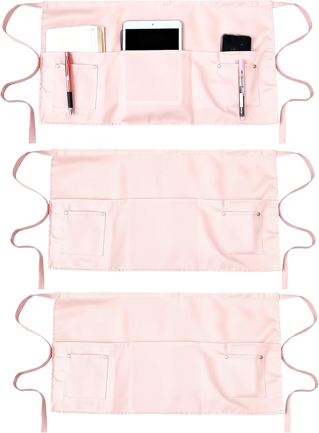 TiwerlfeServer Waist Aprons with 5 Pockets - 11.5 Inch Waterdrop & Oil Resistant Waitress Waiter Half Apron