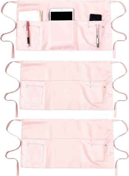 TiwerlfeServer Waist Aprons with 5 Pockets - 11.5 Inch Waterdrop & Oil Resistant Waitress Waiter Half Apron