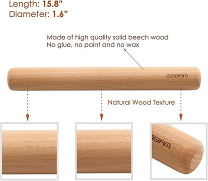 GOBAM Wood Rolling Pin, Extra Large - Dough Roller for Pasta, Cookies, Pie, Pizza, Chapati, Fondant, Rolling Pins for Baking, Bread Making Tools and Supplies - 15.8 x 1.6 Inches - Image 2