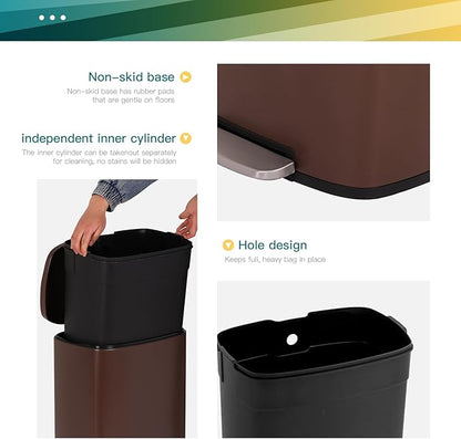 FDW | 13 Gallon Trash Can with Lid | Brown | Fingerprint-Proof | Made of Brushed Stainless Steel | Soft-Close Step Pedal | Hands-Free Use | Easy to Clean | for Kitchen, Office, Bathroom - Image 4