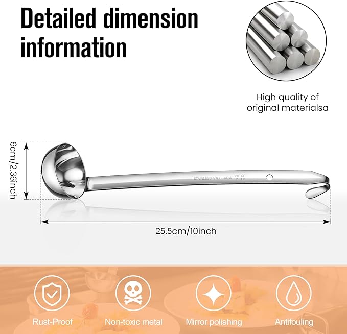 Cunhill 5 Pcs Soup Ladles Stainless Steel Serving Ladles with Long Handle for Serving, Cooking, Stirring, Portioning Kitchen Restaurant Accessories(2 oz) - Image 2