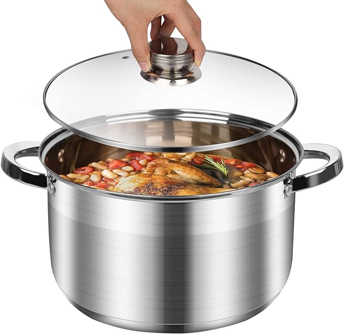 10 Quart soup Pot with Glass Lid, Premium Food-Grade Stainless Steel Stock Pot, Large Pot for Cooking Stew, Chili & Canning, All-Stove & Induction Cookware, Dishwasher & Oven Safe by LEUGWAKN