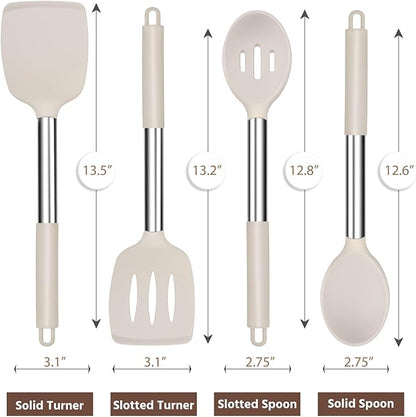 E-far Cooking Utensils Set of 4, Silicone Kitchen Utensils for Non-stick Cookware, Heat Resistant & Non-toxic Slotted Spatula Solid Spoon Turner for Flipping Mixing Serving Basting(Khaki) - Image 2