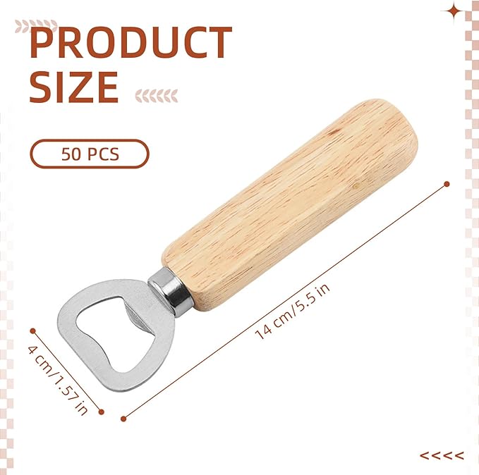 50 Pcs Wooden Bottle Opener Bulk Wooden Beer Opener Engravable DIY Bottle Opener for Gift Wedding Party Restaurant (50 Pcs) - Image 2