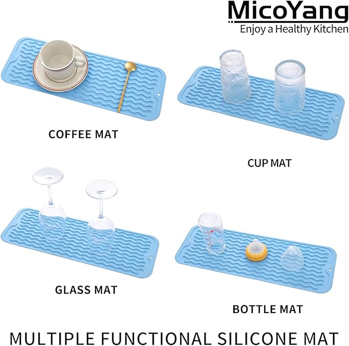 MicoYang Silicone Dish Drying Mat for Multiple Usage,Easy clean,Eco-friendly,Heat-resistant Silicone Mat for Kitchen Counter,Sink,Bar,Bottle,or Cup Light Blue M 17 inches x 6 inches - Image 4