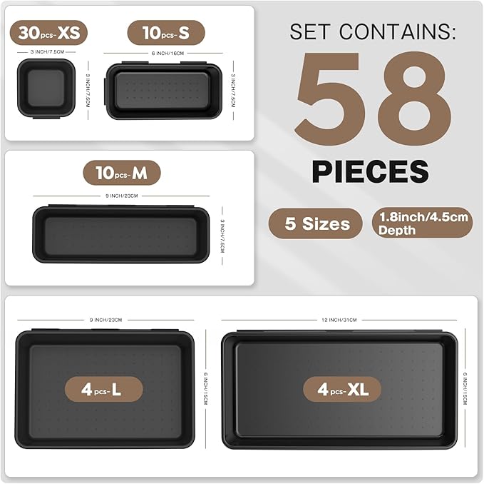 A-LUGEI【】【5 Size】 Tool Box Organizer Tray Divider Set, 【Black】 Desk Drawer Organizer, Garage Organization and Storage Toolbox Accessories Rolling Tool Chest Cart Cabinet WorkBench Small Part - Image 3