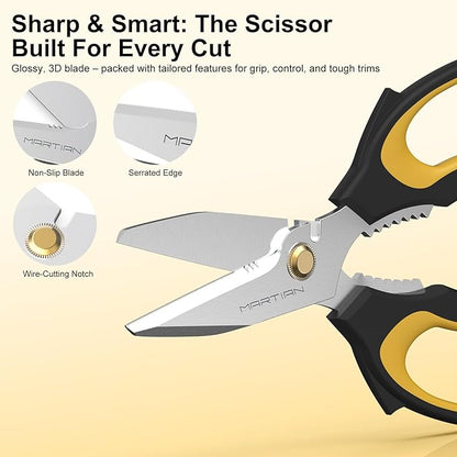 8" Multipurpose Household Steak Scissors – Japanese 420 J2 Stainless Steel Blades, Heavy-Duty for Meat, Poultry & Kitchen Prep | Dishwasher Safe, Ergonomic Grip