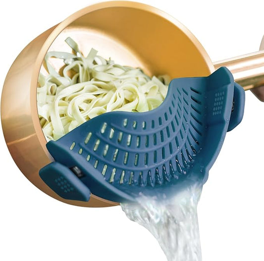 AUOON Clip On Strainer Silicone for All Pots and Pans, Pasta Strainer Clip on Food Strainer for Meat Vegetables Fruit Silicone Kitchen Colander (Fog Blue) by AUOON