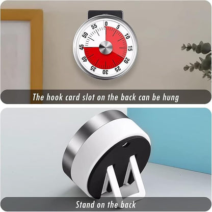 Visual Kitchen Timer for Cooking and Kids with Loud Alarm, Classroom Timers for Desk, No Batteries Required, Mechanical Desk Timer, Magnetic Egg Timer for Study, Chef Clock, Stainless Steel, Countdown - Image 4