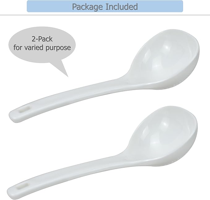 EIKS 2 Pack Plastic Soup Ladle Serving Spoon for Serving Cooking Mixing Stews Noodles Rice Soup - 7.5 inch Long