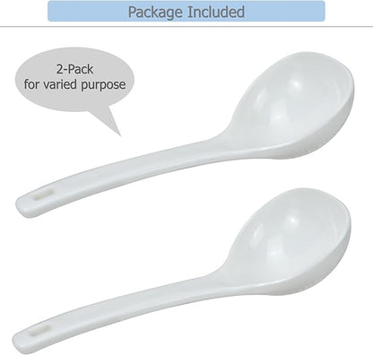 EIKS 2 Pack Plastic Soup Ladle Serving Spoon for Serving Cooking Mixing Stews Noodles Rice Soup - 7.5 inch Long