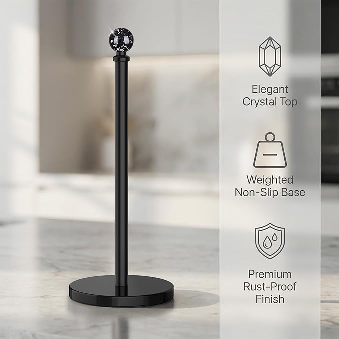Black Paper Towel Holder Countertop, Unique Black Ball Decor,Brass Paper Towel Holder for Kitchen - Sturdy, Durable, and Elegant Home Decor for Kitchen