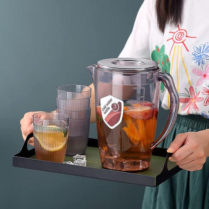 HOMQUEN Plastic Pitcher with 3 Cup, 60 Oz/1.8L Water Pitcher with Lid, Iced Tea Pitcher, Water Carafe, Jar Pitcher, Water Jug with Handle for Tea, Juices, Milk, Cold or Hot Beverages (Gray) - Image 3