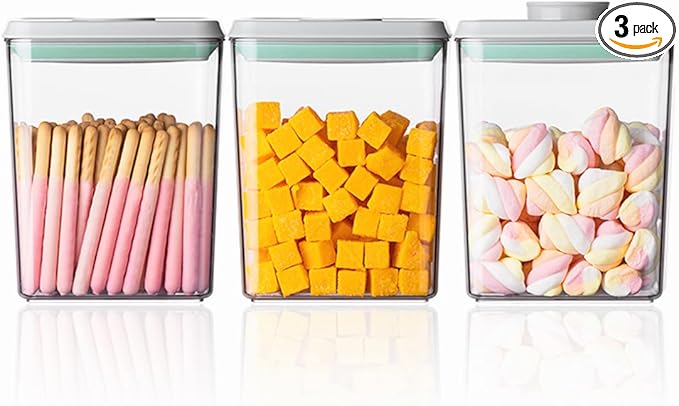 Ankou Pop Airtight Food Storage Containers with Lids- 3 Pcs Stackable One Button Opening Food Containers, Kitchen Pantry Storage Containers for Snacks Candy Salt Herbs Spices BPA-Free (1.2 QT * 3) by ANKOU