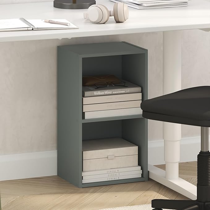 Furinno PASIR Book Shelf, 2-Tier Modern Bookshelf, Open Shelves Bookcase 9 x 12 x 21, Easy Assembly, for Living Room, Bedroom, Home Office, Sage Green by Furinno-FitsYourSpaceFitsYourBudget