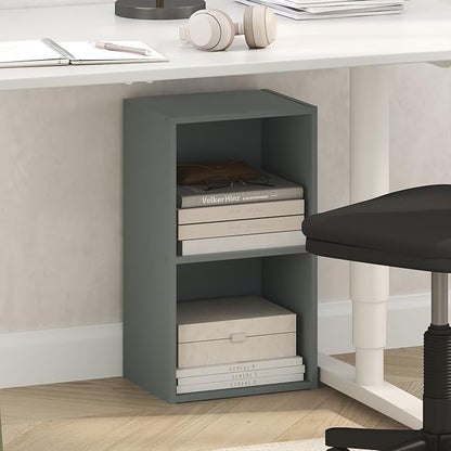 Furinno PASIR Book Shelf, 2-Tier Modern Bookshelf, Open Shelves Bookcase 9 x 12 x 21, Easy Assembly, for Living Room, Bedroom, Home Office, Sage Green by Furinno-FitsYourSpaceFitsYourBudget