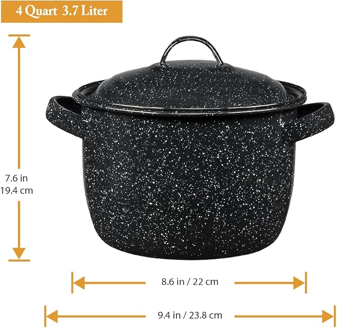 Granite Ware 4-Quart Bean Pot - Porcelain Enamel on Steel, Lightweight & Durable, Ideal for Baked Beans, Stews, Soups - Non-Stick, Chip-Resistant, Even Heat Distribution (Speckled Black) - Image 3