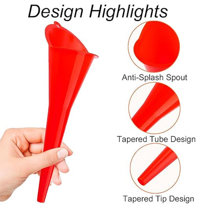 3-Pack Long-Neck Oil Funnels, 11" Multi-Purpose Funnels for Automotive & Motorcycle Use – Reusable Funnel for Oil, Gas & Transmission Fluid (Red)