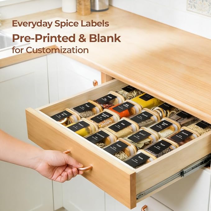 ComSaf 16Pcs Spice Jars with Labels, Glass Jar with Bamboo Lid, 6oz Airtight Square Containers with Black Lables, Empty Seasoning Jars for Spice, Salt, Pepper, Sugar - Image 7