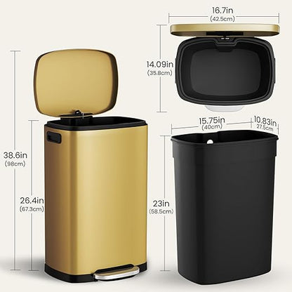 ELPHECO Kitchen Trash Can with Lid Soft Close, 13 Gallon / 50L Stainless Steel Pedal Garbage Can, Heavy-Duty Step Wastebasket with 20 Bags, Removable Bucket, Home Office, Kitchen, Titanium Gold - Image 9