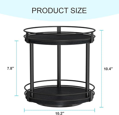 Snughome Lazy Susan Spice Rack, 2 Tier Rotating Spice Rack, Wood Lazy Susan Organizer for Cabinet, Black Kitchen Counter Shelf, 10.2" x 10.2" x 10.4" - Image 2