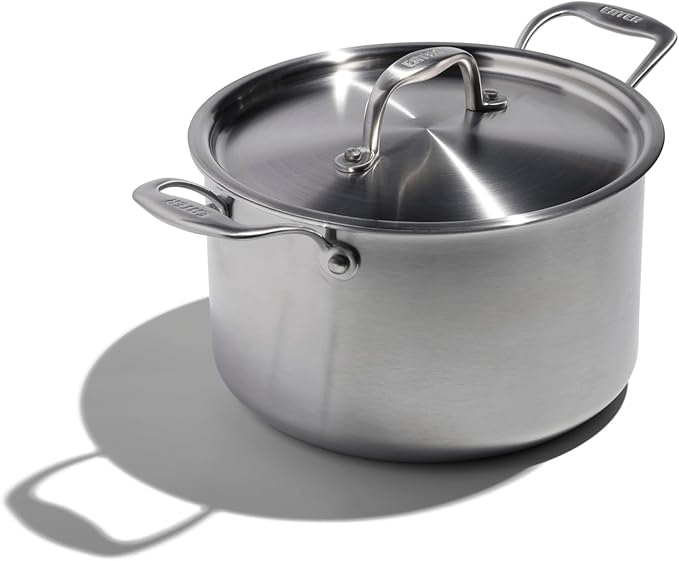 Heritage Steel x Eater 5 Quart Sauce Pot with Lid | Made in USA | 5-Ply Fully Clad Stainless Steel Pan | Stay Cool Handle Design | Induction Capable & Non-Toxic Cookware