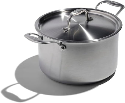 Heritage Steel x Eater 5 Quart Sauce Pot with Lid | Made in USA | 5-Ply Fully Clad Stainless Steel Pan | Stay Cool Handle Design | Induction Capable & Non-Toxic Cookware