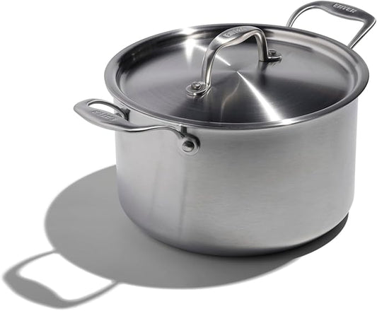 Heritage Steel x Eater 5 Quart Sauce Pot with Lid | Made in USA | 5-Ply Fully Clad Stainless Steel Pan | Stay Cool Handle Design | Induction Capable & Non-Toxic Cookware