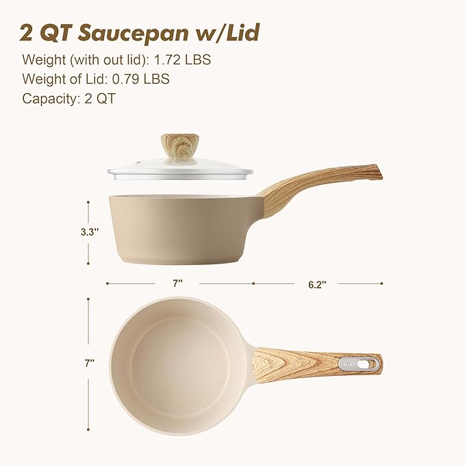 SENSARTE Ceramic Nonstick Sauce Pan with Lid, 2.0 Quart Small Saucepan, White Cooking Pot with Stay Cool Handle, Non toxic Kitchen Sauce Pot, Non stick Small Pot, Induction Pot, PFOA PTFE PFAS Free - Image 6