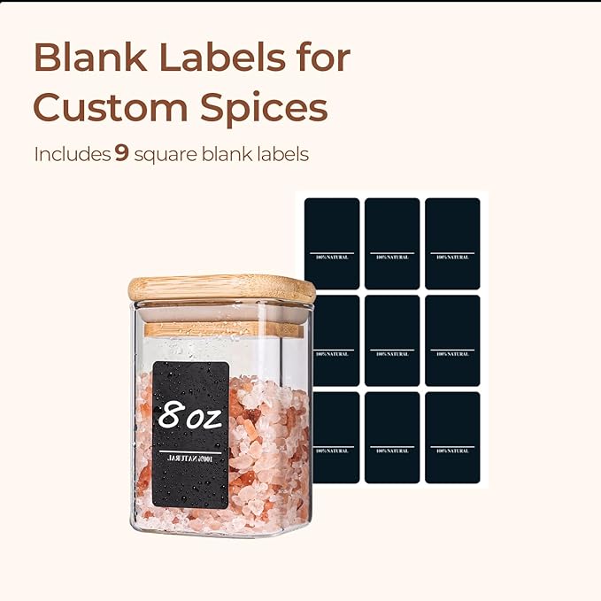 ComSaf 6Pcs 8oz Spice Jars with Label Trial Set, Glass Spice Jars with Bamboo Lids Supplementary Set, Seasoning Container Trial Pack, Perfect for Ktichen Starter - Image 5