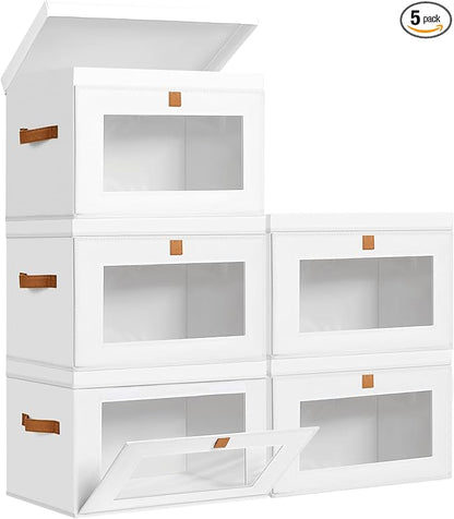 DIMJ Storage Bins with Lids - 5 Pack Large Fabric Closet Organizer with Window & Handles, Collapsible Decorative Storage Boxes for Shelves Under Bed, Books Clothes Blankets Sweaters Organization by DiMJ