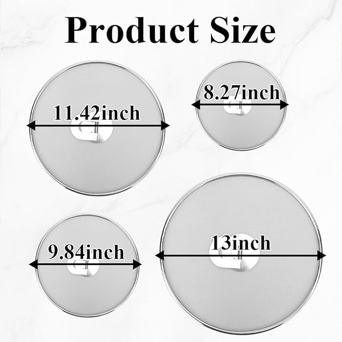 4 Pack Stainless Steel Grease Splatter Screen Set - 13"/11.4"/10"/8.2" Frying Pan Splatter Guard with Fold-Flat Knob, Kitchen Oil Splatter Shield for Safe Cooking - Image 2