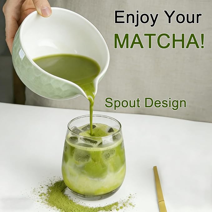 Clay&Fire Matcha Whisk Set, 9 pcs Ceramic Matcha Set, Gifts for Women,Matcha Bowl with Spout and Whisk, Matcha Kit for Matcha Lovers, Ideal Gift Christmas, Birthday, Anniversary(Pink) (Jade Green) - Image 2
