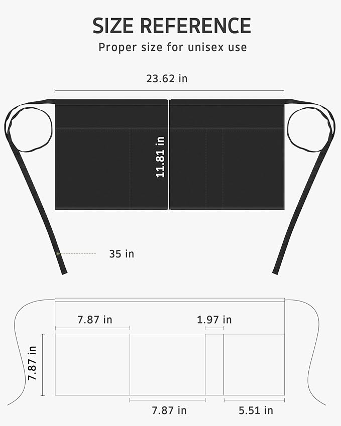 Syntus Server Apron for Men Women, Waitress Waist Apron, Black 1/3/12 Packs - Image 2