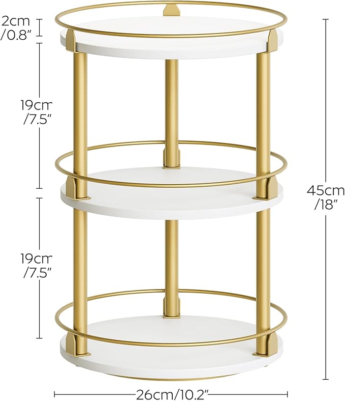 Yatiney 3-Tier Lazy Susan, Rotating Spice Rack, Spinning Organizer, Industrial Turntable Spice Rack for Cabinet, Kitchen Countertop, Pantry, White and Gold SR23DW - Image 9