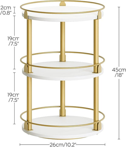 Yatiney 3-Tier Lazy Susan, Rotating Spice Rack, Spinning Organizer, Industrial Turntable Spice Rack for Cabinet, Kitchen Countertop, Pantry, White and Gold SR23DW - Image 9