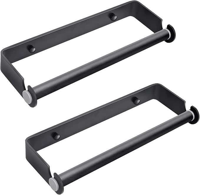 Under Cabinet Paper Towel Holder, Adhesive or Drill Mount Paper Towel Holder, Wall Mount Paper Towel Holders for Kitchen or Bathroom (Black) 2 Pack by PEDORUBY