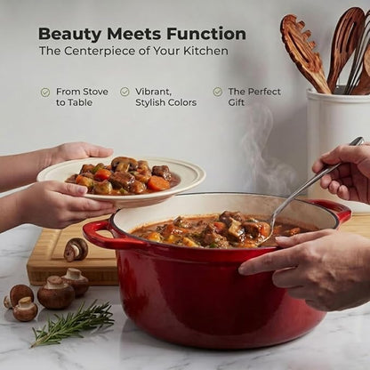 Zulay Kitchen 6.4QT Enameled Cast Iron Dutch Oven Pot with Lid, Heavy-Duty Soup Pot for Stews, Braising, Roasting & Sourdough Bread Baking, Oven Safe up to 500°F - Ablaze Red - Image 6