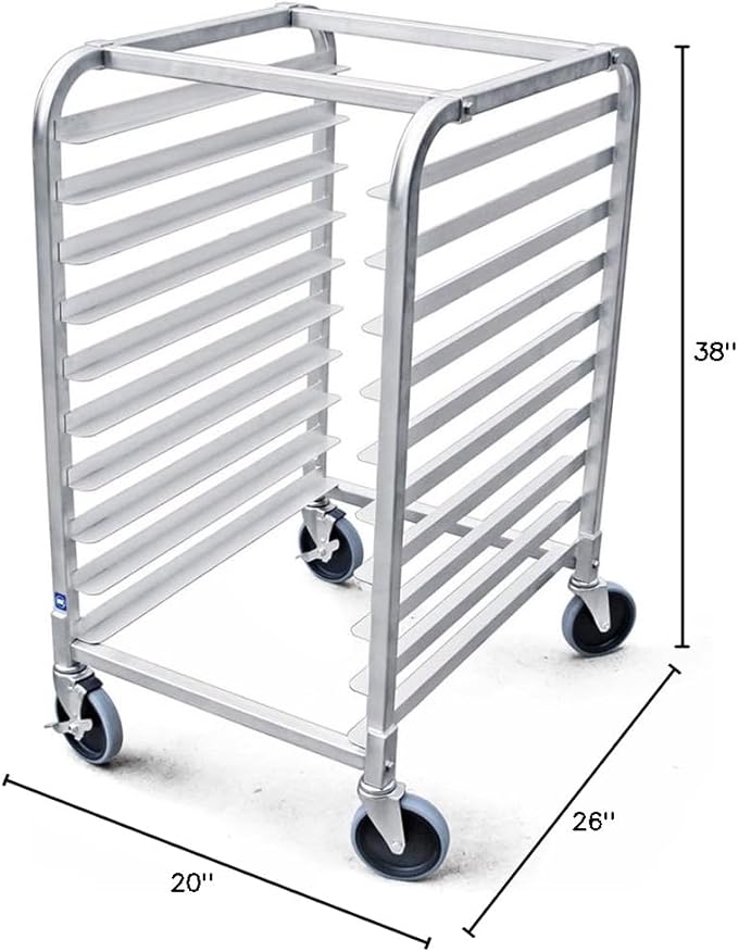 New Star Foodservice 36510 Commercial-Grade Aluminum 10-Tier Sheet Pan/Bun Pan Rack, 26" L x 20" W x 38" H with Brake Wheels Silver - Image 11