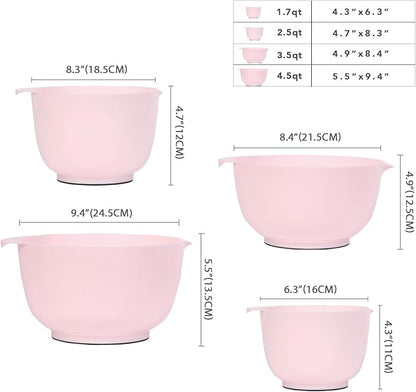 BoxedHome Nesting Plastic Mixing Bowl Set, 4 Piece Mixing Bowl Set with Pour Spouts, Size 1.7, 2.5, 3.5 and 4.5qt, for Prepping, Mixing, Baking, Cooking(2023 New Version, Pink) - Image 4
