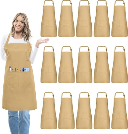 15 Pcs Adult Aprons Bulk with Pockets Adjustable Bib Chef Apron for Women Men Painting Cooking Crafting (S/L) by IMERAGO