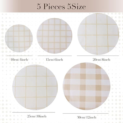 Tirphy 5-Size Reusable Bowl Covers for Bread Proofing - Beeswax Bowl Covers Reusable 4/6/8/10/12 Inch - Elastic Cotton Cloth Sourdough Cover - Shower Caps for Sourdough Bread (Simple style)