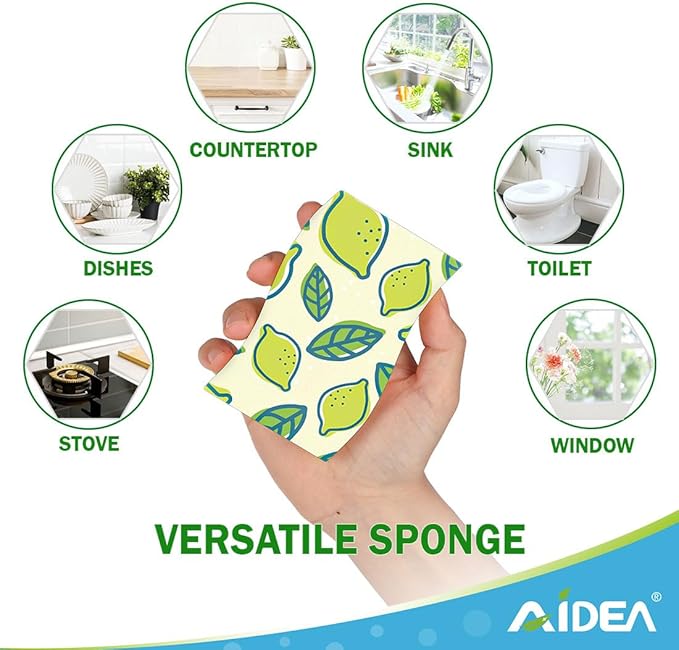 AIDEA Sponges Kitchen, Non-Scratch Scrub Sponge-24Count, Sponges for Non-Stick Cookware, Cellulose Sponge for Dishes, Cleans Fast Without Scratching, Cleaning Power for Kitchen, Bathroom, Household - Image 4