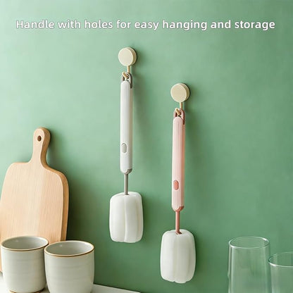 Bottle Brush Long Handle Cup Cleaner Brush Sponge Bottle Scrubber Detachable Handle Portable Sponge Cleaning Brush for Cups Wine Glasses Water Bottles Baby Bottles and Vacuum Flasks (Green)