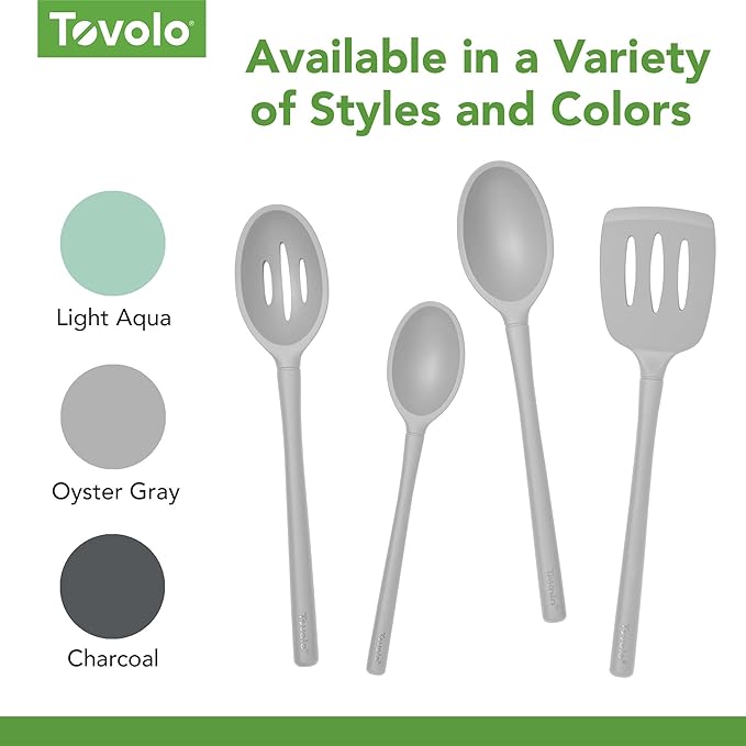 Tovolo Flex Core Silicone Deep Spoon for Cooking Mixing Baking Serving, Dishwasher Safe BPA Free All Silicone Kitchen Spoon Heat Resistant Nonstick Safe Serving Spoon, Oyster Gray