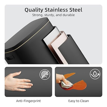 KUK 13 Gallon Kitchen Trash Can with Lid, 50L/13Gal Office Step Garbage Can for Home, Kitchen, Laundry Room, Office, Brushed Stainless Steel, Black